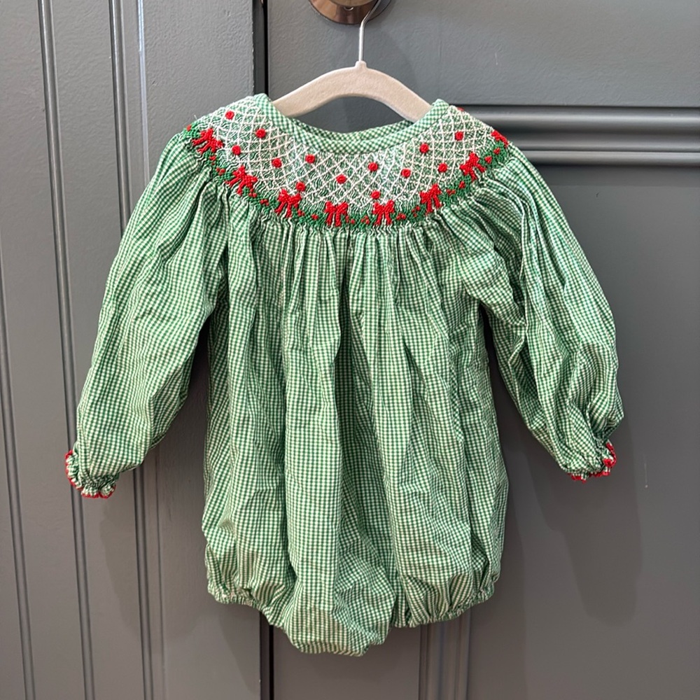 Christmas Wreath Long Sleeved Smocked Bubble